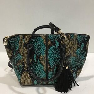 Women’s Brahmin Stylish Snake Print Satchel Tote Bag - Green and Black